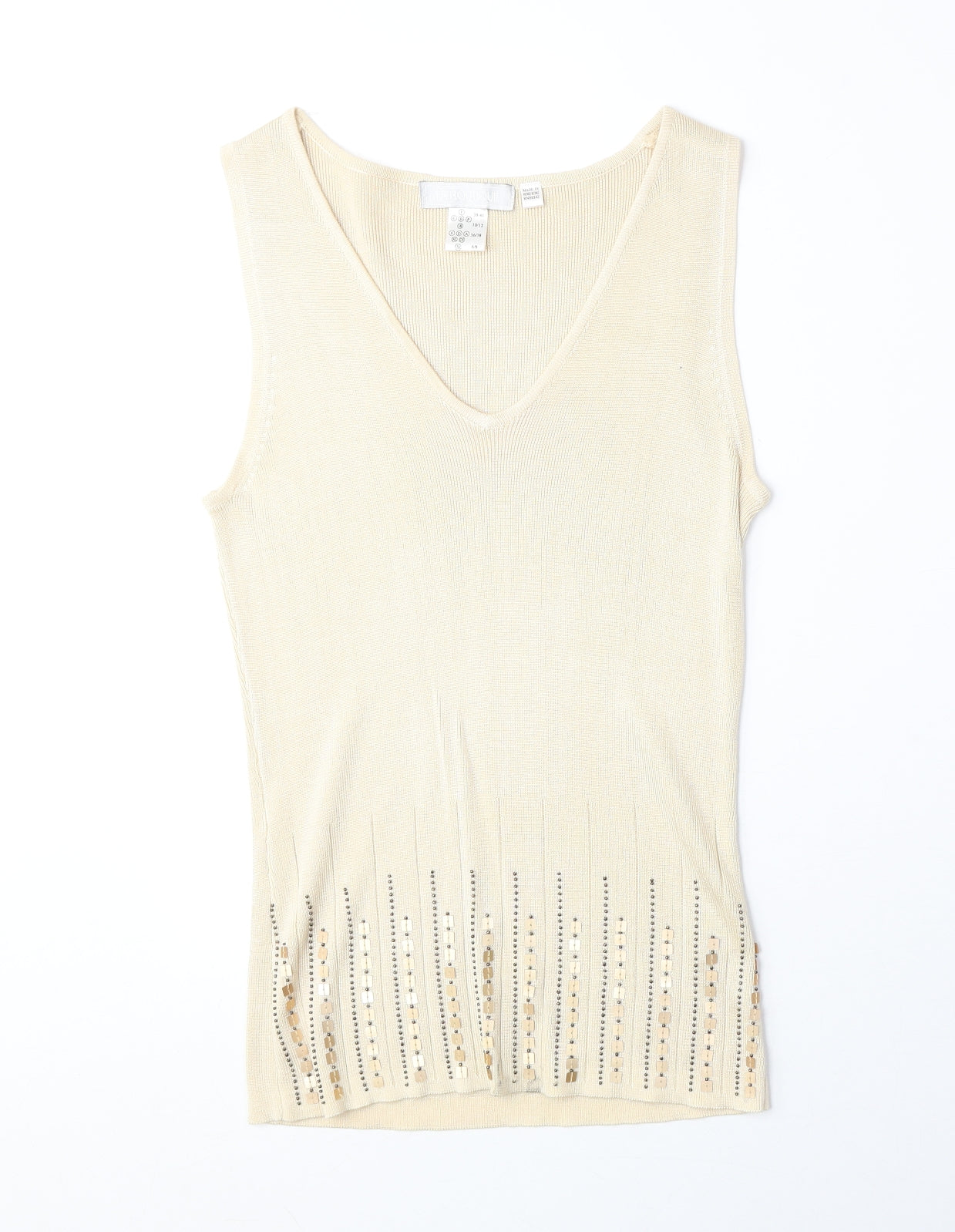 La Botique Womens Beige Viscose Jersey Tank Size 10 V-Neck