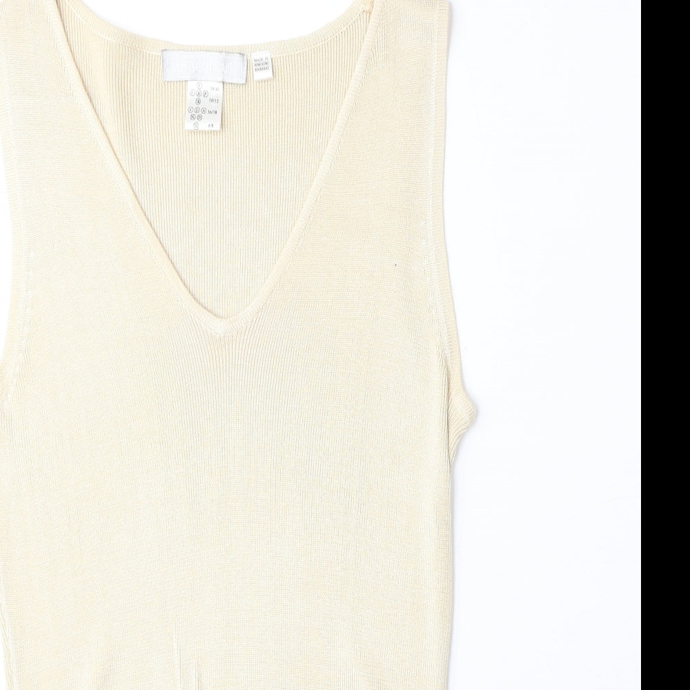 La Botique Womens Beige Viscose Jersey Tank Size 10 V-Neck