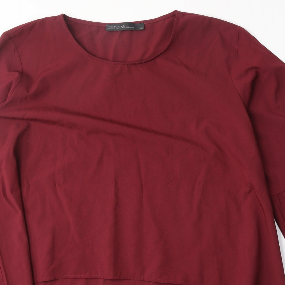 Zanzea Womens Red Polyester Basic Blouse Size XL Round Neck