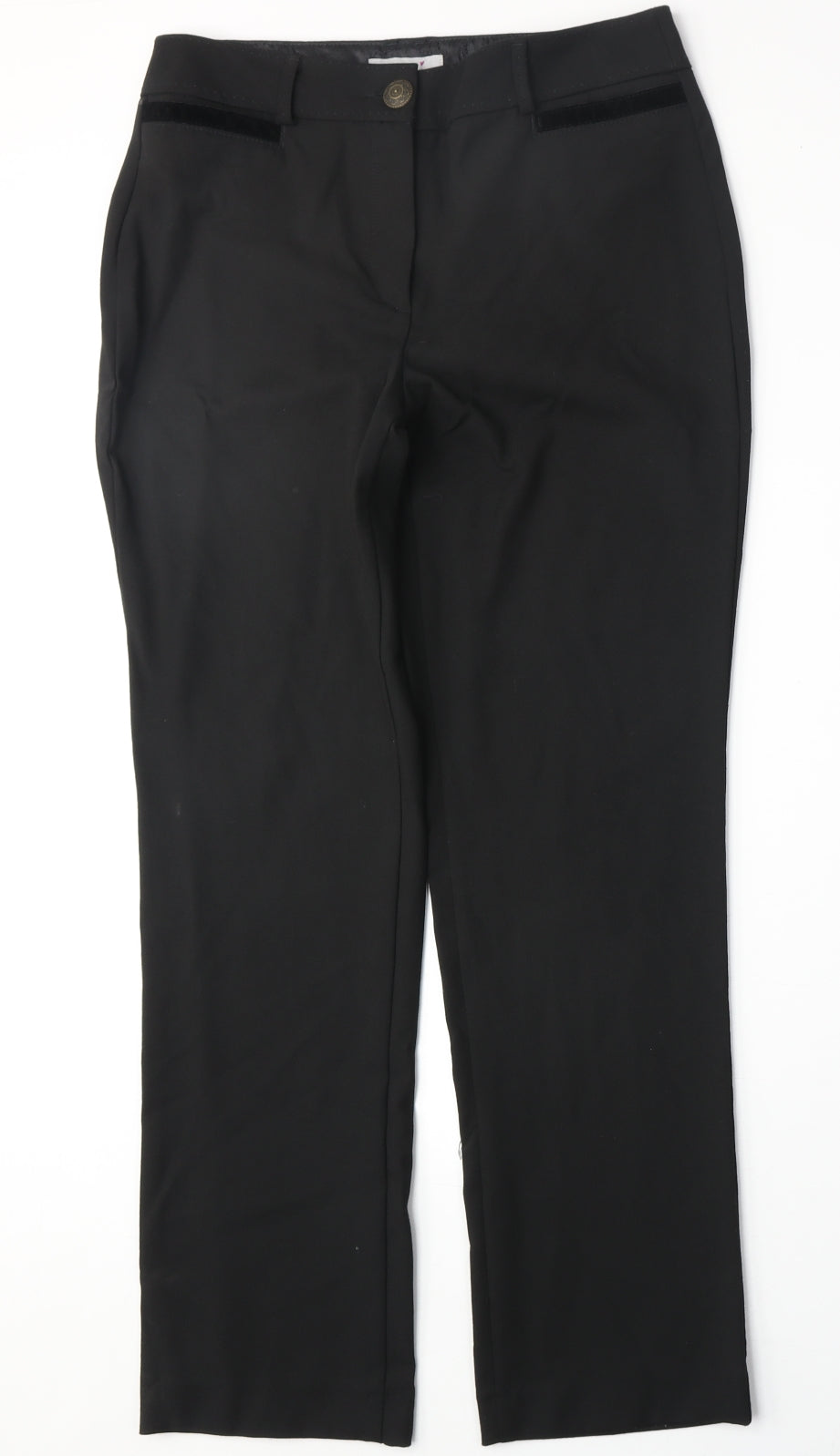 Marks and Spencer Womens Black Polyester Trousers Size 10 Regular Zip