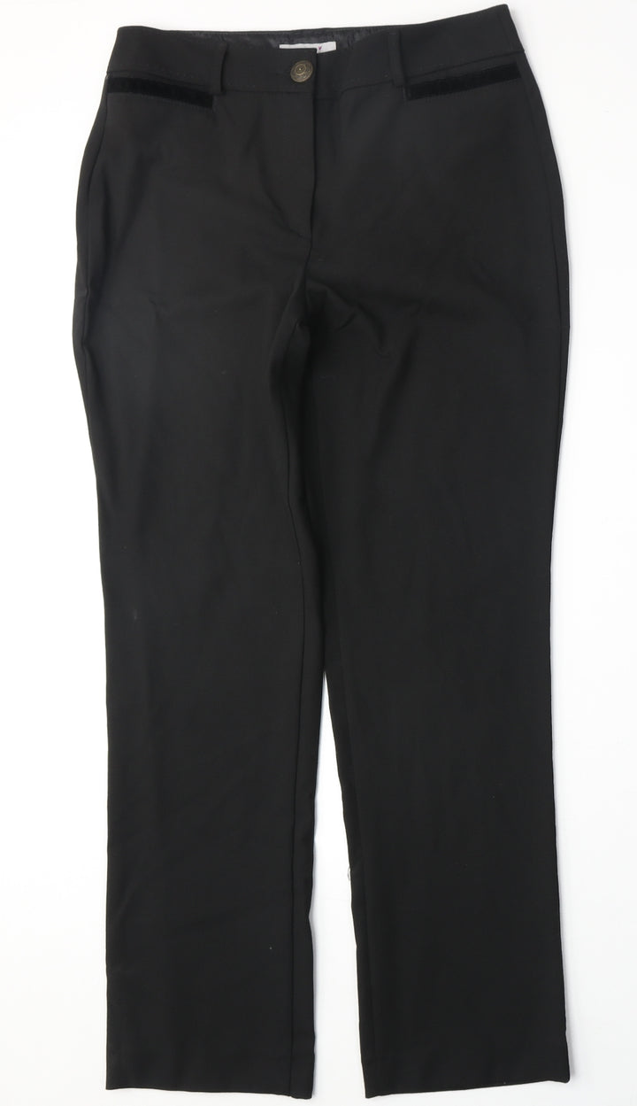 Marks and Spencer Womens Black Polyester Trousers Size 10 Regular Zip