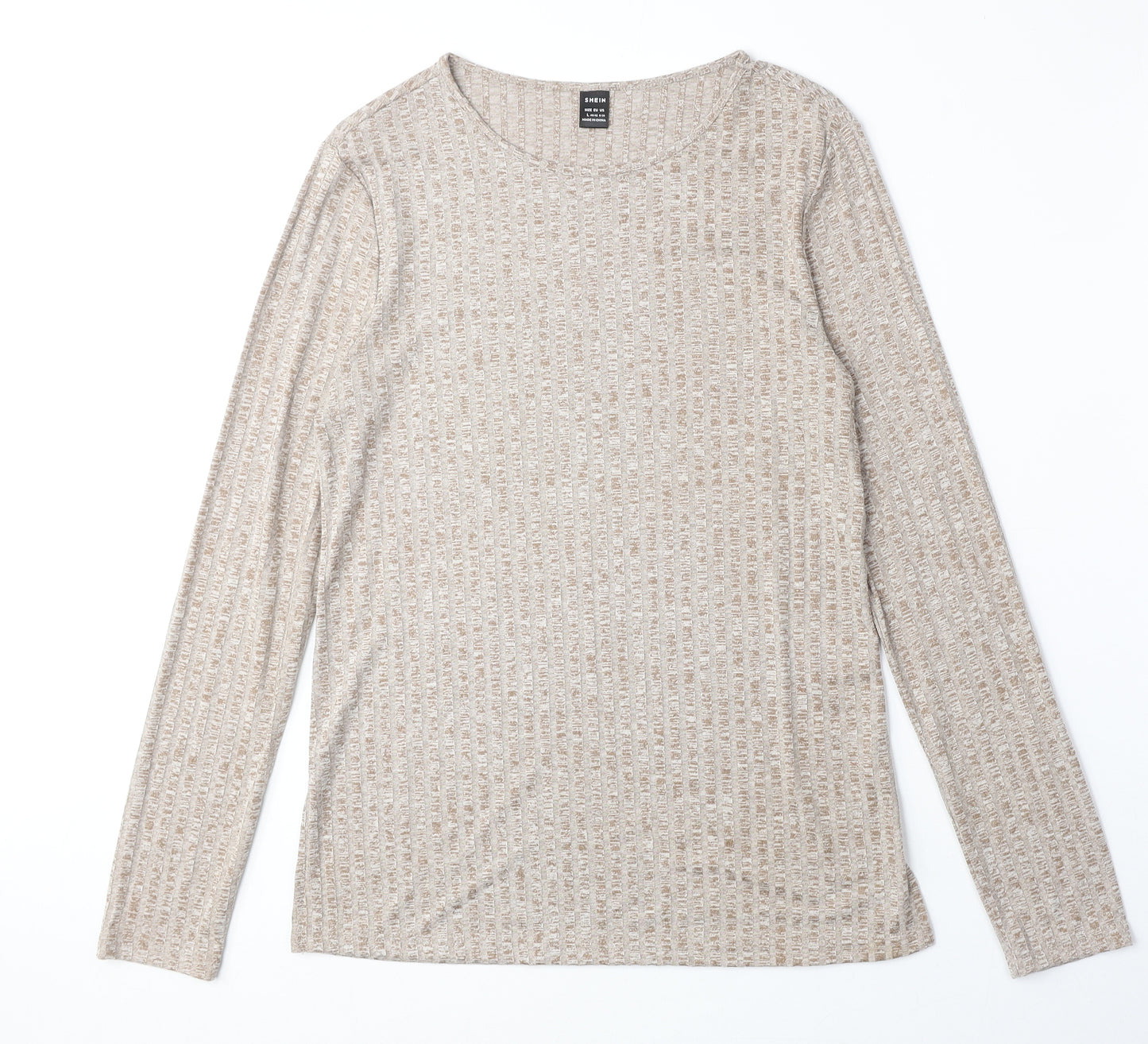 SheIn Womens Beige Viscose Basic T-Shirt Size L Boat Neck