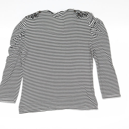 CC Womens Black Striped Viscose Basic T-Shirt Size L Round Neck