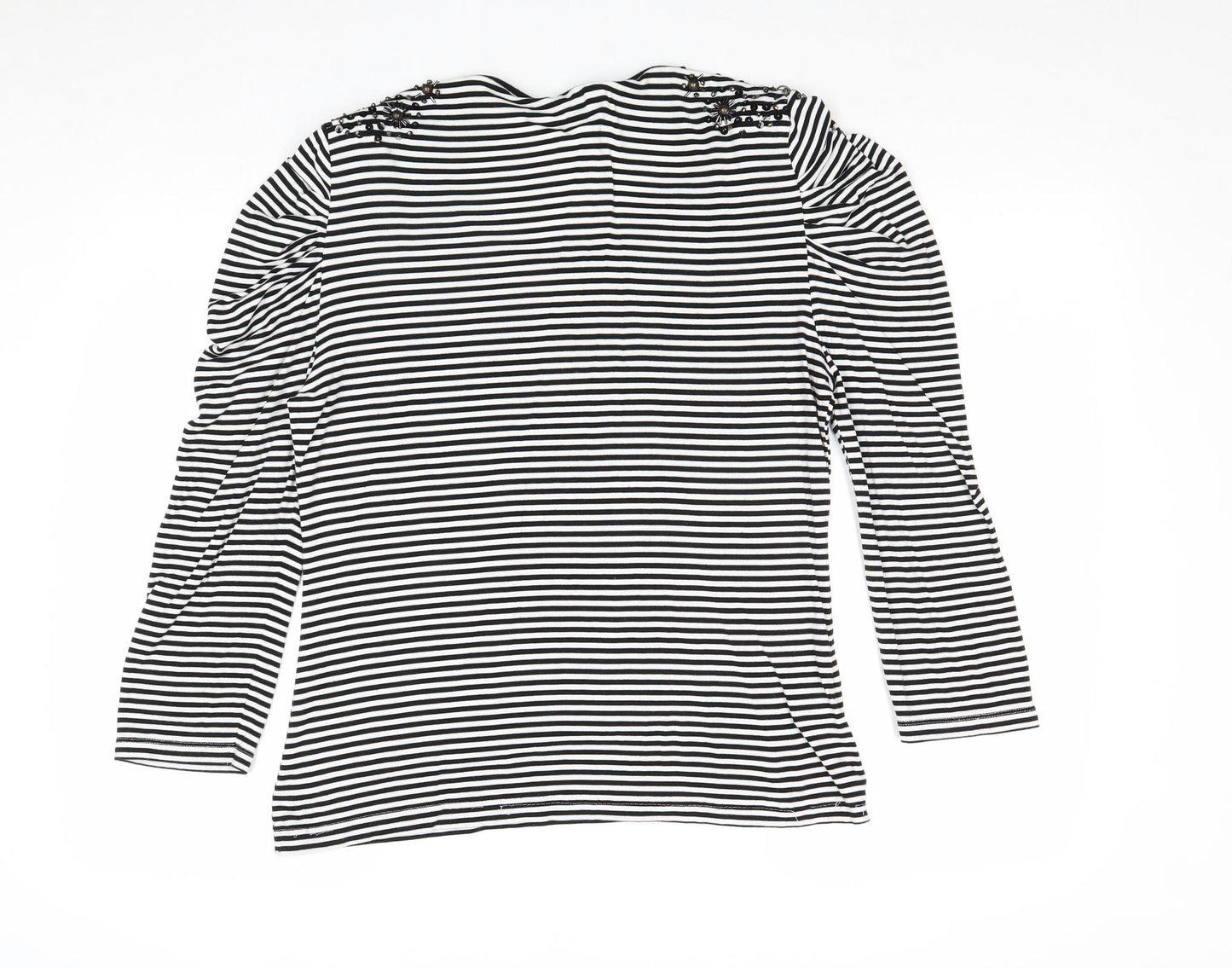 CC Womens Black Striped Viscose Basic T-Shirt Size L Round Neck