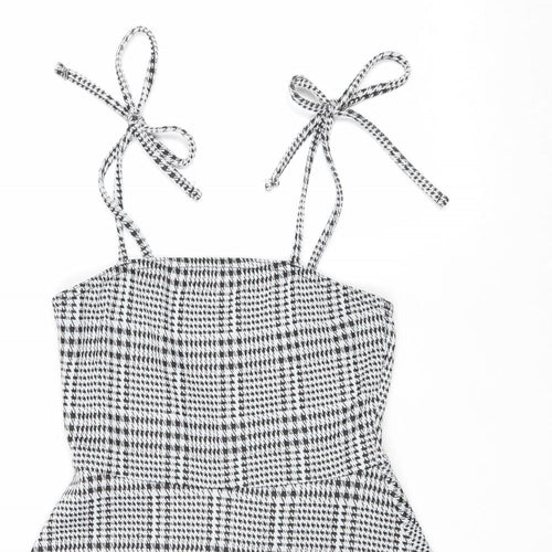 Preworn Womens Grey Plaid Polyester A-Line Size 6 Square Neck Pullover