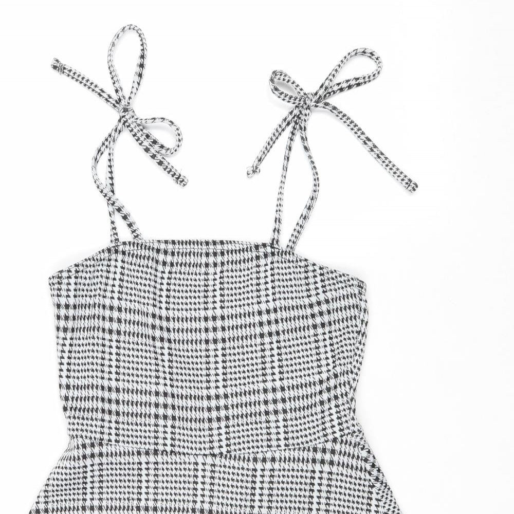 Preworn Womens Grey Plaid Polyester A-Line Size 6 Square Neck Pullover