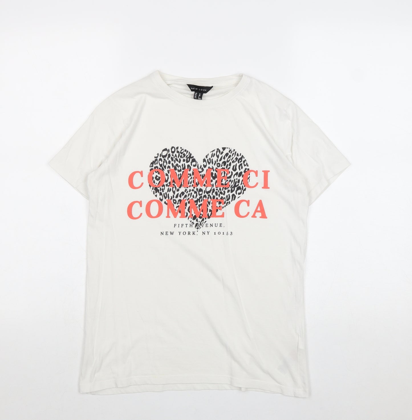 New Look Womens White 100% Cotton Basic T-Shirt Size 10 Round Neck - Comme Ci Comme Ca