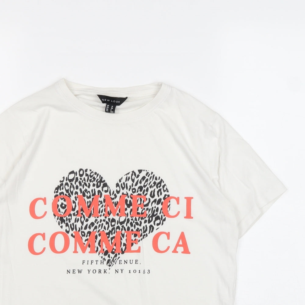 New Look Womens White 100% Cotton Basic T-Shirt Size 10 Round Neck - Comme Ci Comme Ca