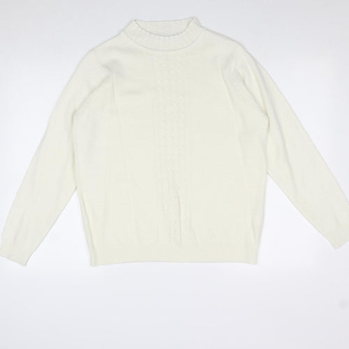 EWM Womens Ivory Round Neck Acrylic Pullover Jumper Size M