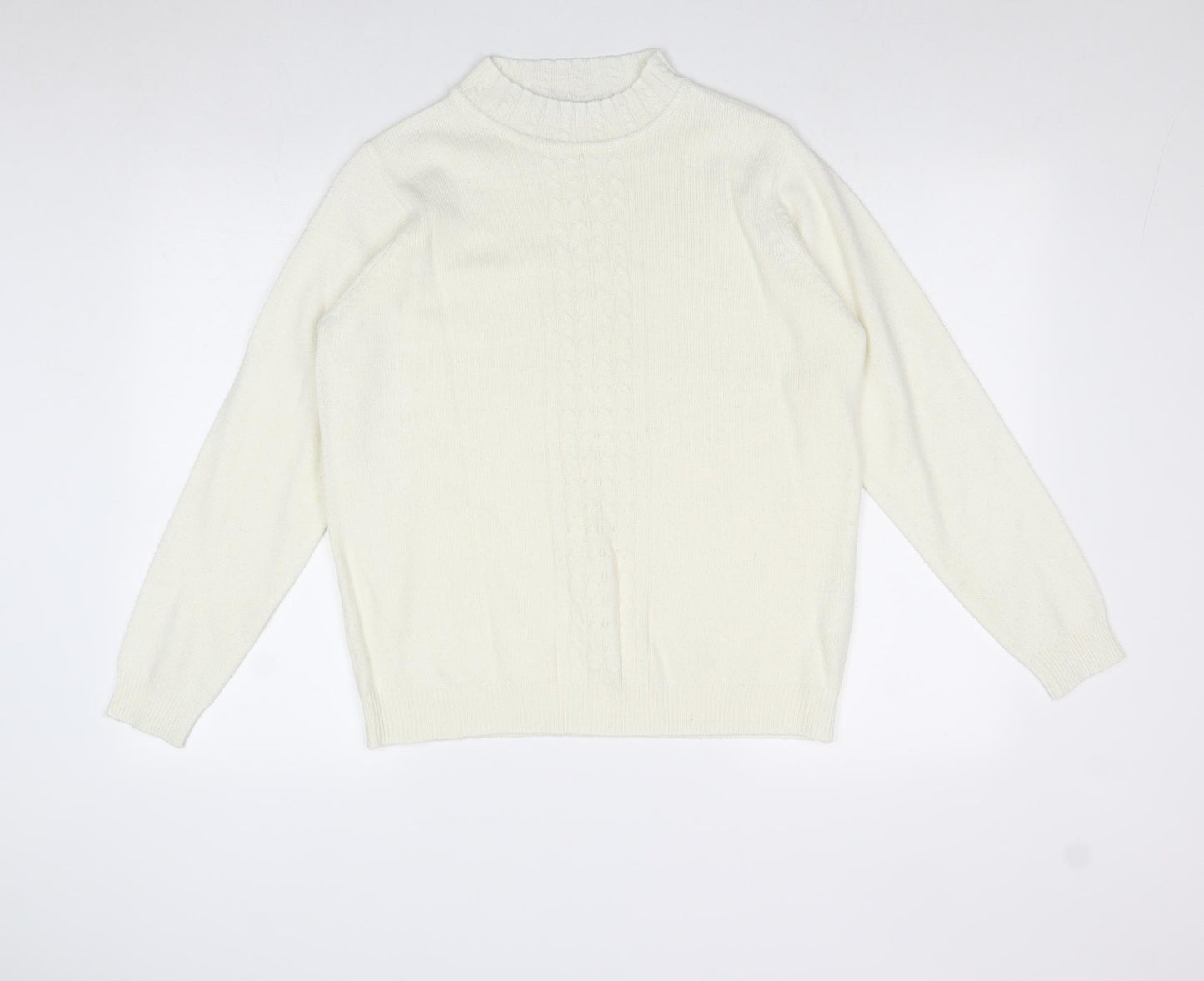 EWM Womens Ivory Round Neck Acrylic Pullover Jumper Size M