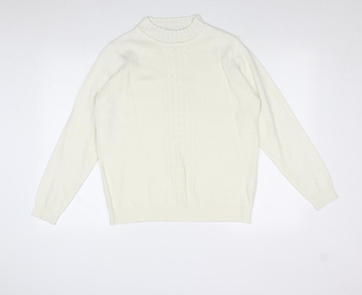 EWM Womens Ivory Round Neck Acrylic Pullover Jumper Size M
