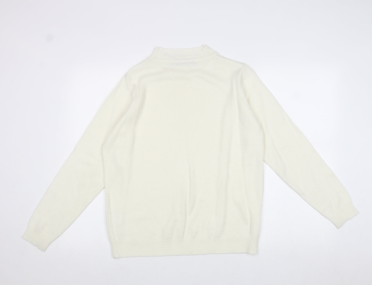 EWM Womens Ivory Round Neck Acrylic Pullover Jumper Size M