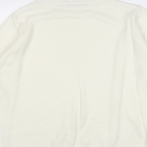 EWM Womens Ivory Round Neck Acrylic Pullover Jumper Size M