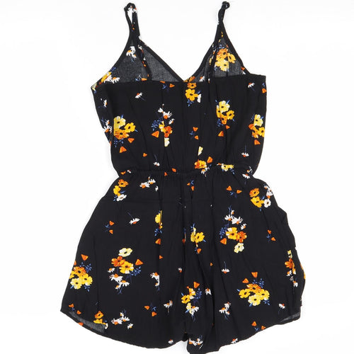 H&M Womens Black Floral Viscose Playsuit One-Piece Size 6 Pullover
