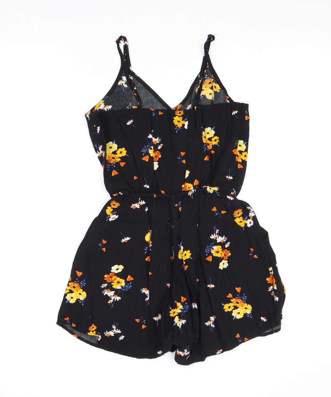H&M Womens Black Floral Viscose Playsuit One-Piece Size 6 Pullover