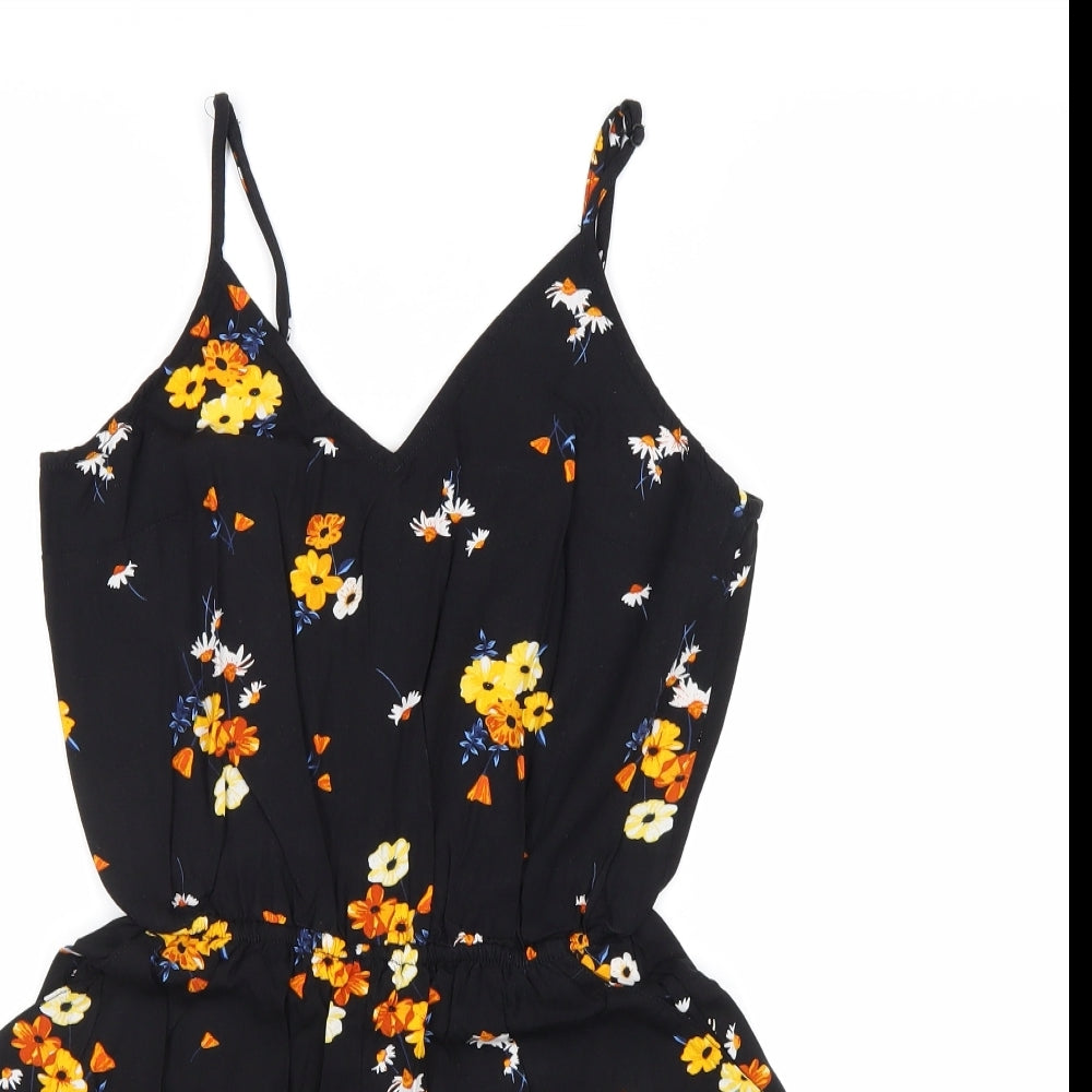 H&M Womens Black Floral Viscose Playsuit One-Piece Size 6 Pullover