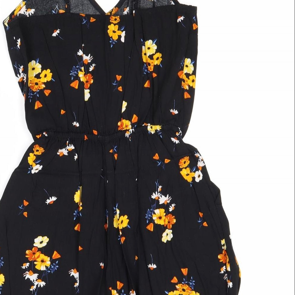H&M Womens Black Floral Viscose Playsuit One-Piece Size 6 Pullover