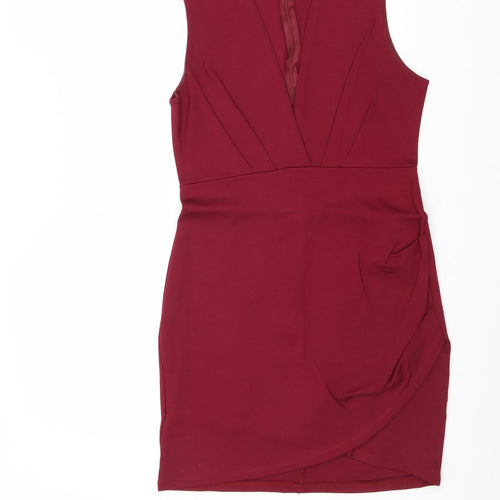 A'GACI Womens Red Nylon Shift Size L V-Neck Zip