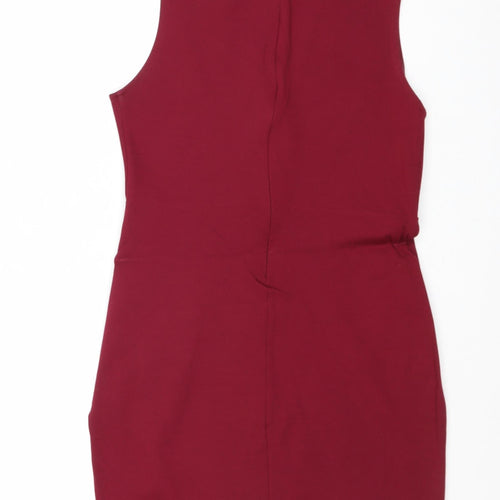 A'GACI Womens Red Nylon Shift Size L V-Neck Zip