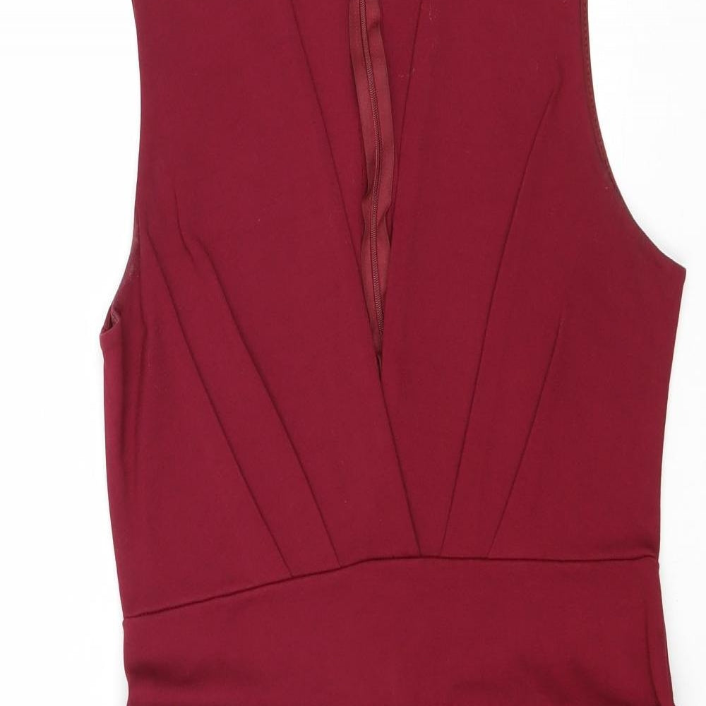 A'GACI Womens Red Nylon Shift Size L V-Neck Zip