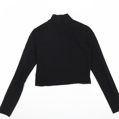 FOREVER 21 Womens Black Cotton Cropped T-Shirt Size M Collared - Amore, Cut Out Heart Detail