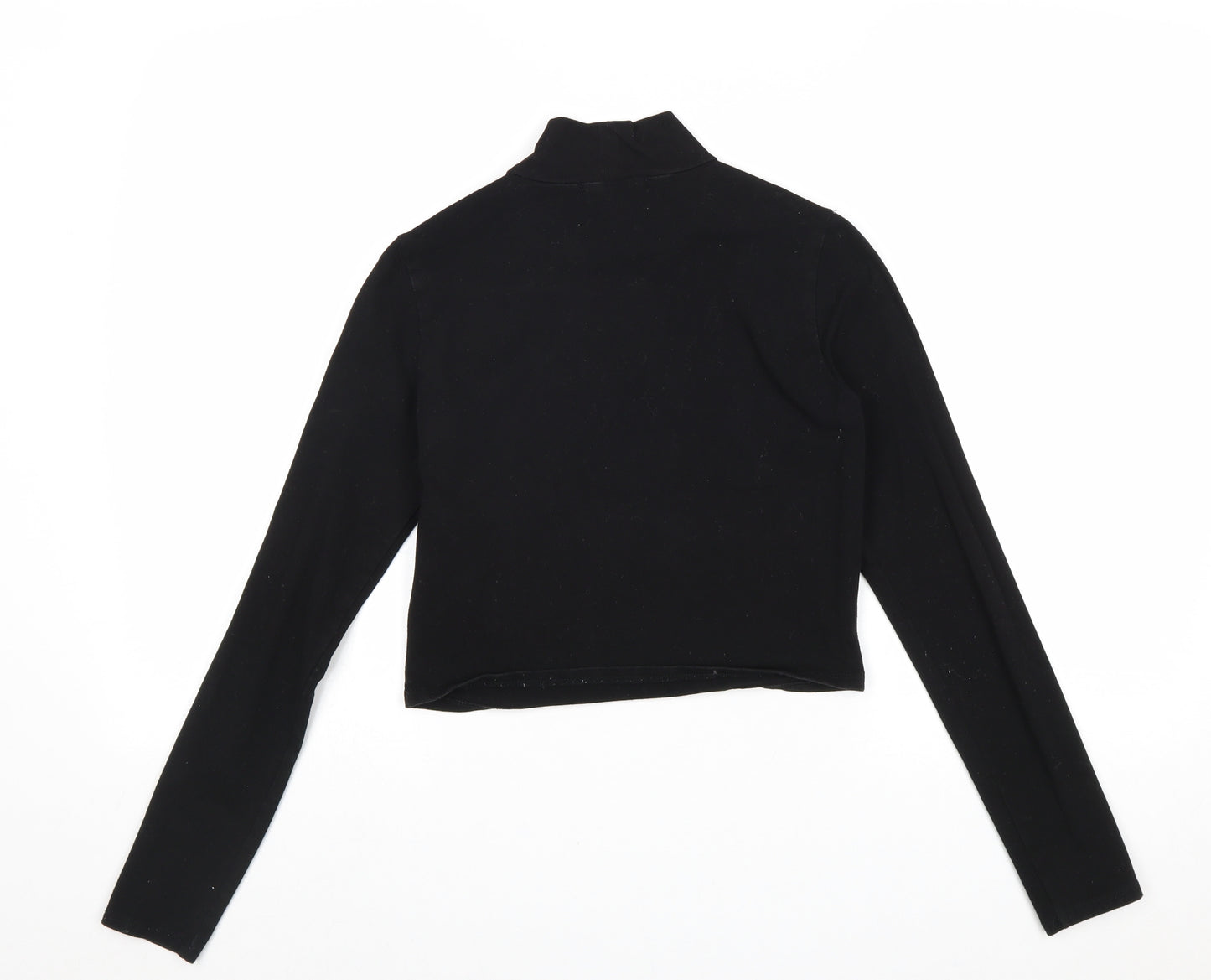 FOREVER 21 Womens Black Cotton Cropped T-Shirt Size M Collared - Amore, Cut Out Heart Detail