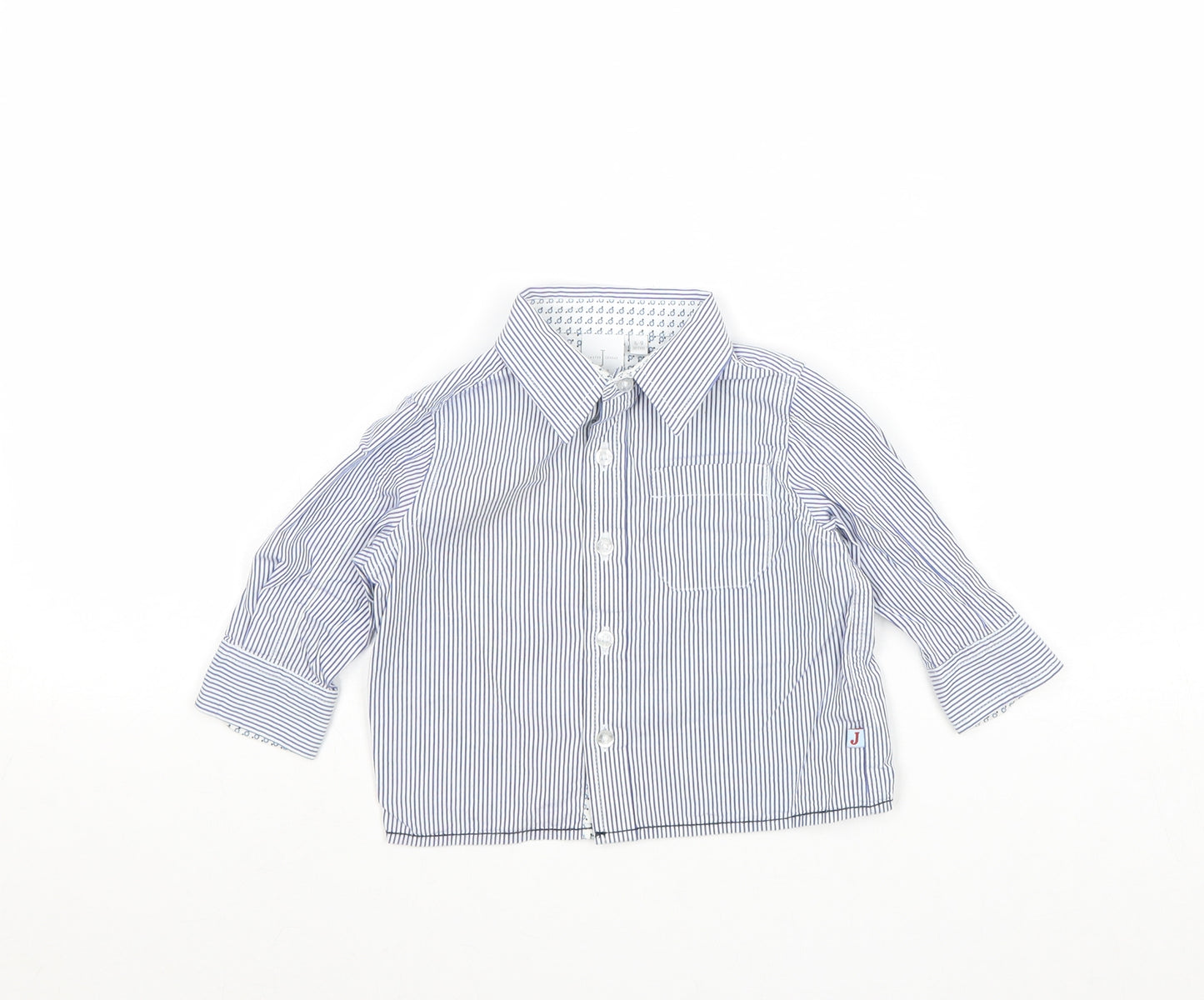 Jasper Conran Boys Blue Striped 100% Cotton Basic Button-Up Size 6-9 Months Collared Button