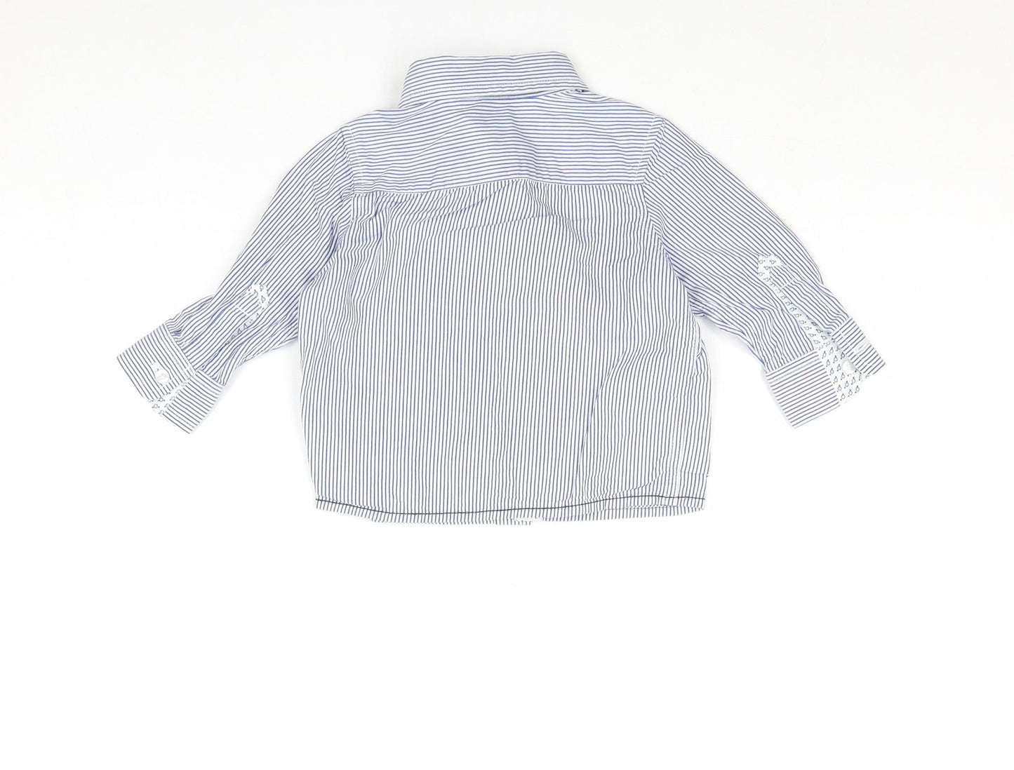 Jasper Conran Boys Blue Striped 100% Cotton Basic Button-Up Size 6-9 Months Collared Button