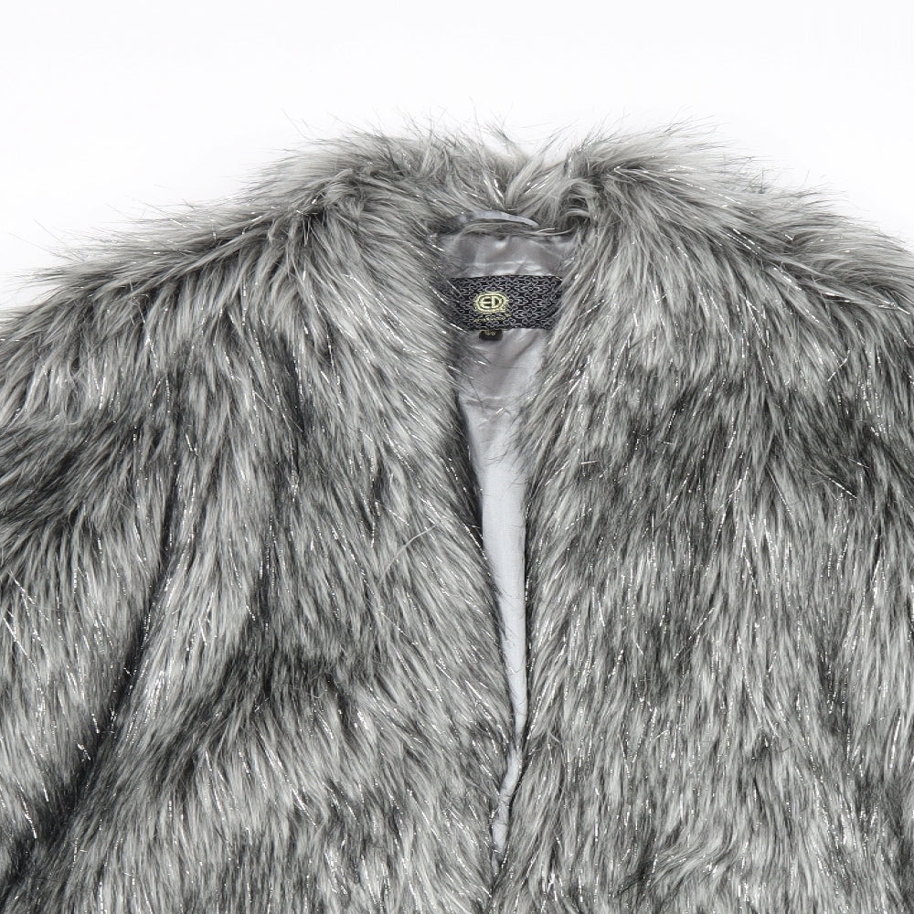 QED London Womens Silver Jacket Size 10 - Faux Fur