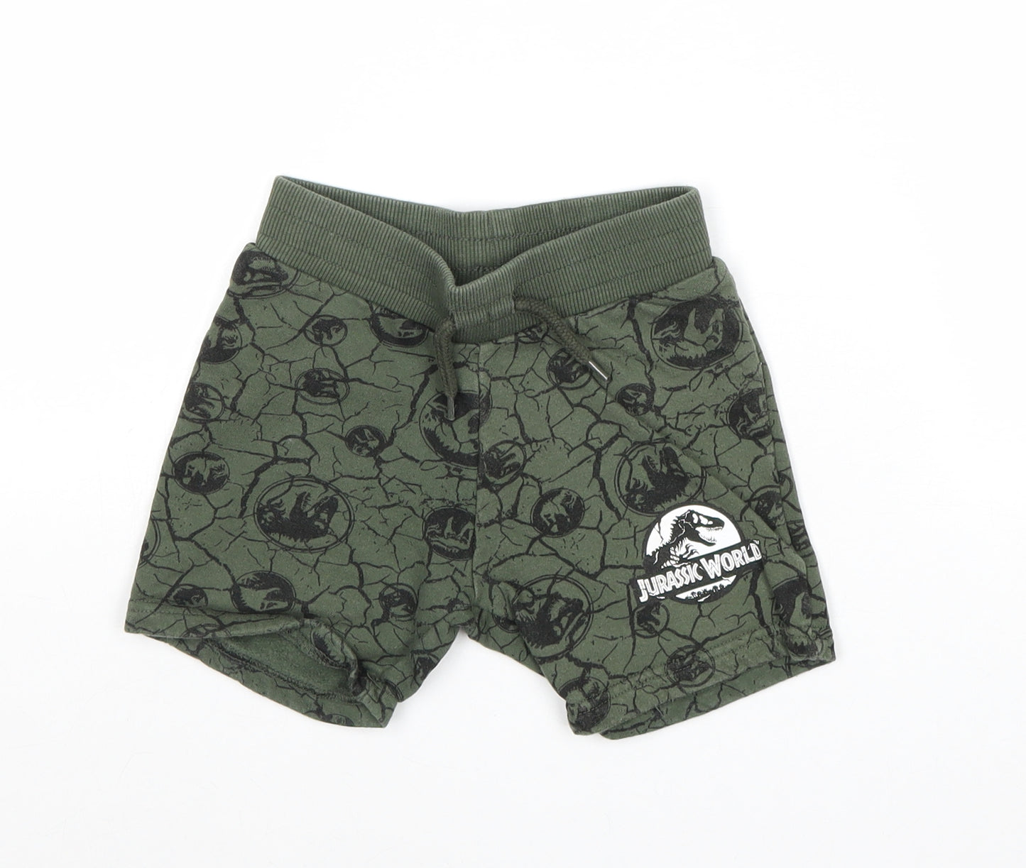 Jurassic World Boys Green Geometric Cotton Sweat Shorts Size 2-3 Years Regular Drawstring - Jurassic World, Waist 20