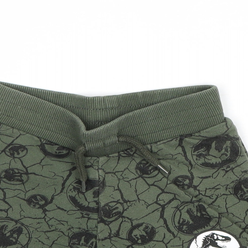 Jurassic World Boys Green Geometric Cotton Sweat Shorts Size 2-3 Years Regular Drawstring - Jurassic World, Waist 20