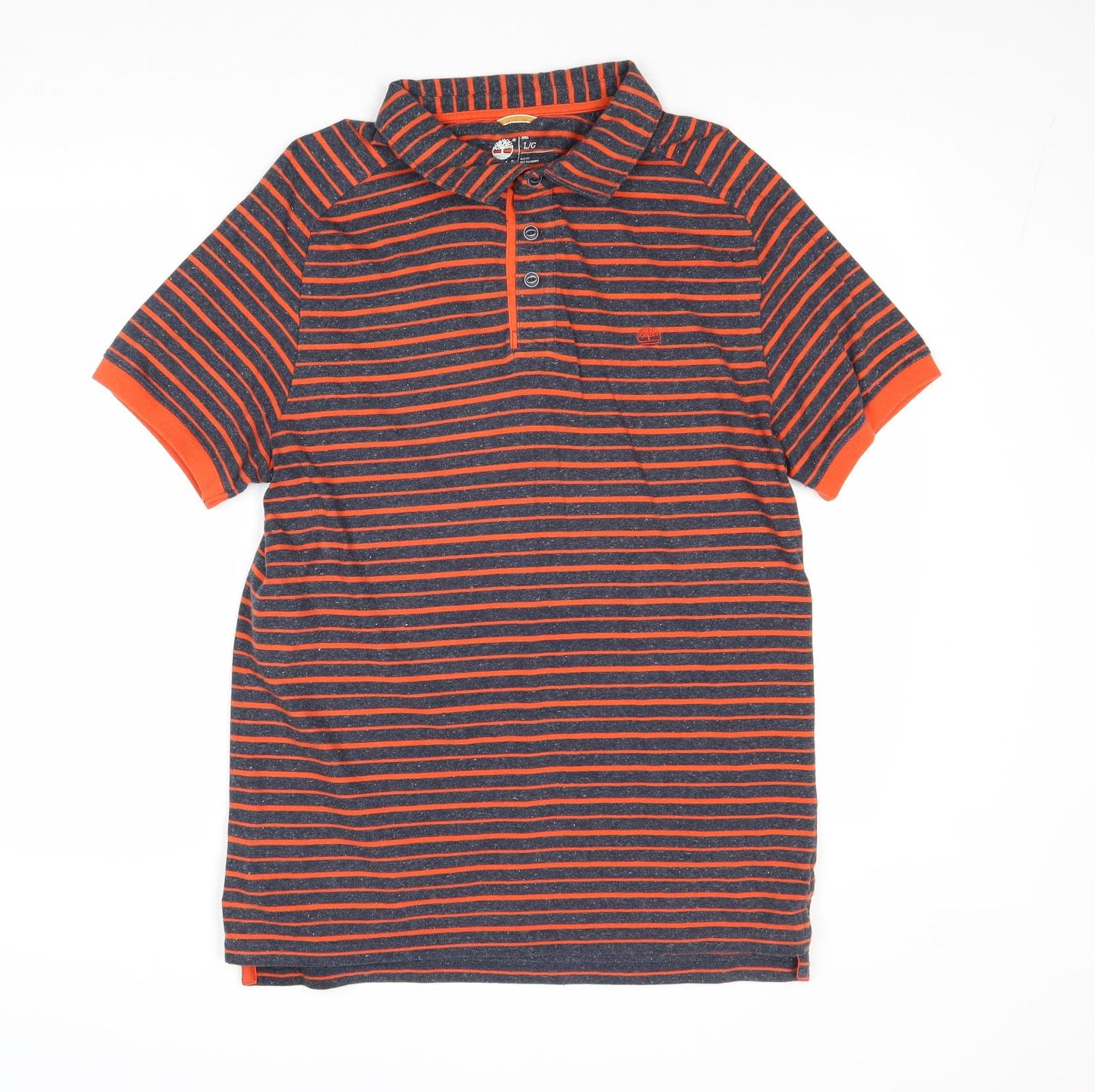 Timberland Mens Blue Striped Polyester Polo Size L Collared Button