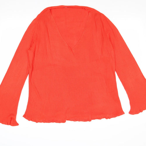 George Womens Red V-Neck Acrylic Pullover Jumper Size 12