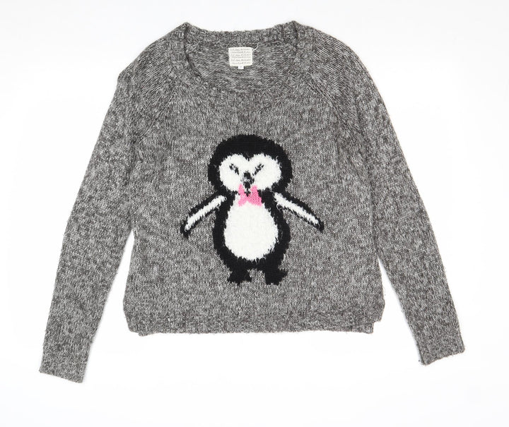 New Look Womens Grey Scoop Neck Acrylic Pullover Jumper Size 8 - Penguin