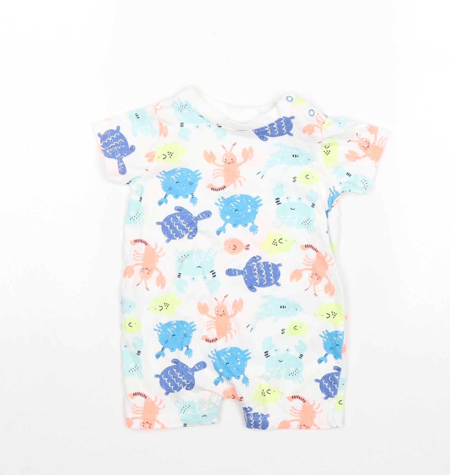 Lullaby Boys White Geometric 100% Cotton Romper One-Piece Size 0-3 Months Snap - Beach animals