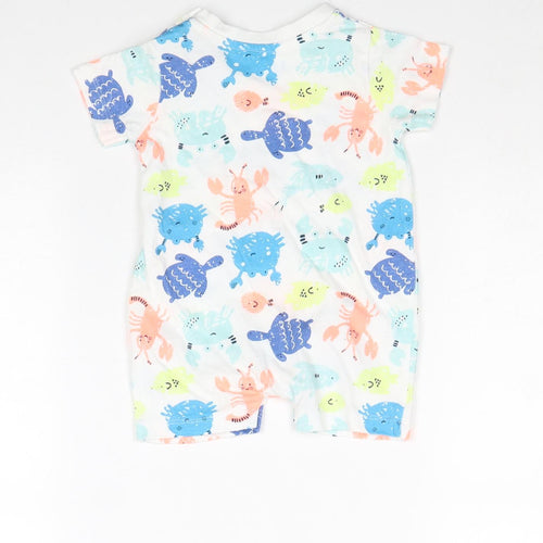 Lullaby Boys White Geometric 100% Cotton Romper One-Piece Size 0-3 Months Snap - Beach animals