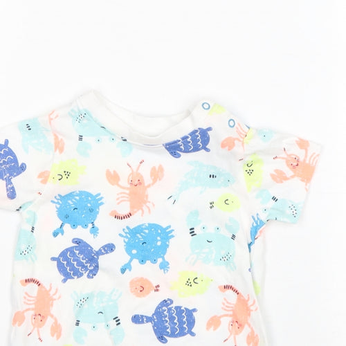 Lullaby Boys White Geometric 100% Cotton Romper One-Piece Size 0-3 Months Snap - Beach animals