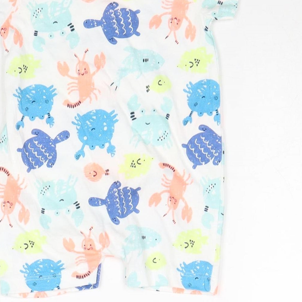 Lullaby Boys White Geometric 100% Cotton Romper One-Piece Size 0-3 Months Snap - Beach animals