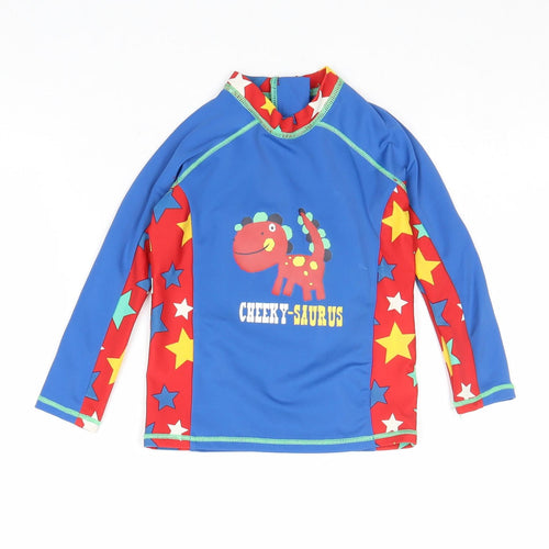 Marks and Spencer Boys Blue Geometric Polyamide Basic Blouse Size 12-18 Months Round Neck Zip - Dinosaur and Stars, Swim top