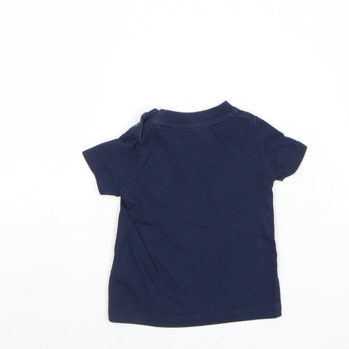 F&F Boys Blue 100% Cotton Basic T-Shirt Size 0-3 Months Round Neck Snap - Dinosaur