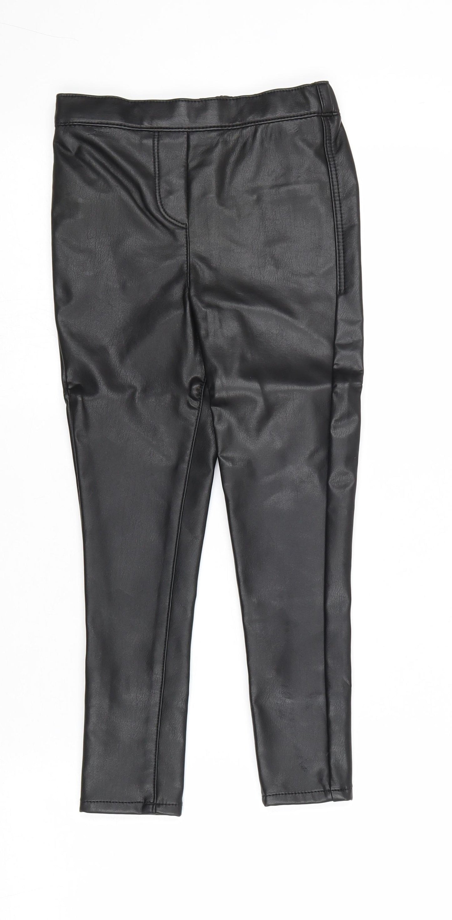 NEXT Girls Black Polyester Jegging Trousers Size 7 Years Regular Pullover - Faux Leather Style