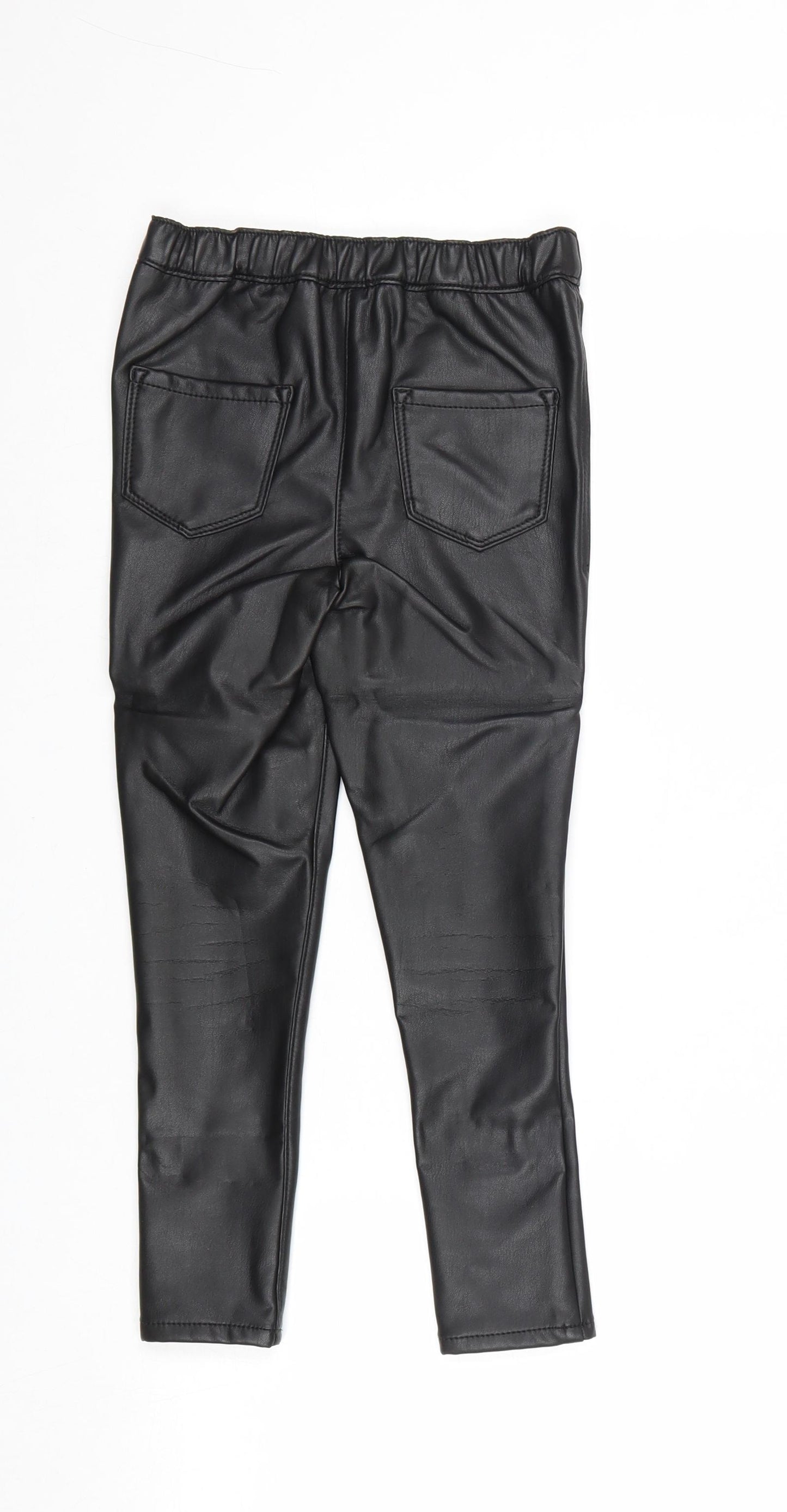 NEXT Girls Black Polyester Jegging Trousers Size 7 Years Regular Pullover - Faux Leather Style