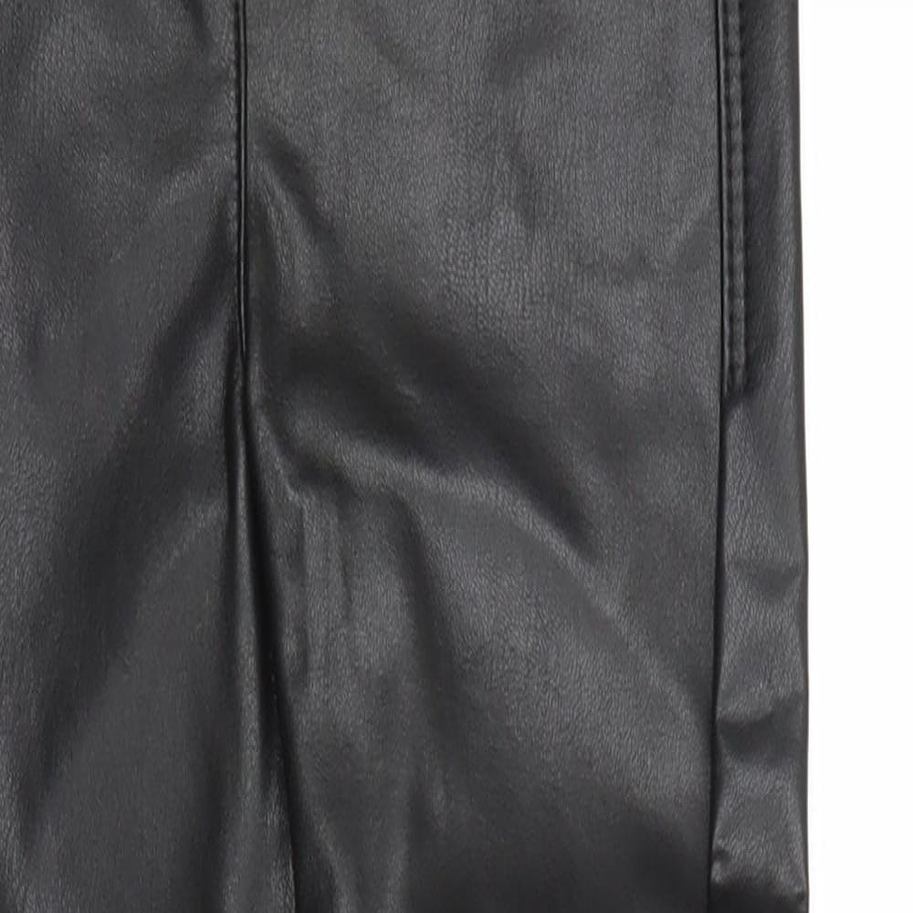 NEXT Girls Black Polyester Jegging Trousers Size 7 Years Regular Pullover - Faux Leather Style