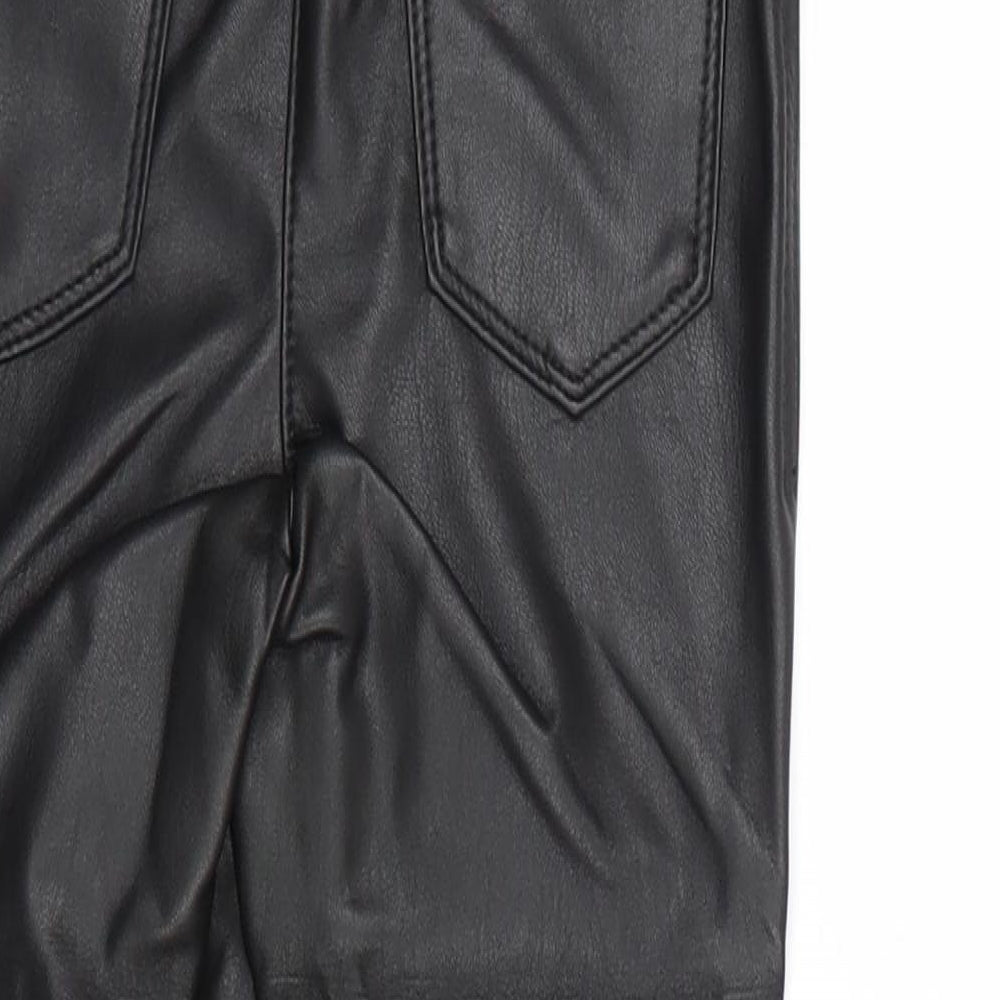 NEXT Girls Black Polyester Jegging Trousers Size 7 Years Regular Pullover - Faux Leather Style