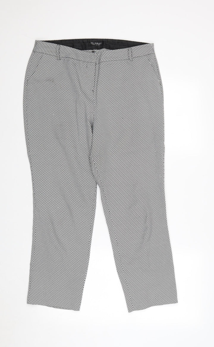 Miss Selfridge Womens Black Geometric Polyester Chino Trousers Size 12 Regular Zip