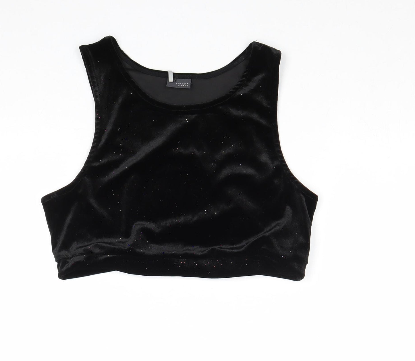 Sparkle & Fade Womens Black Geometric Polyester Cropped Tank Size M Round Neck - Open Back