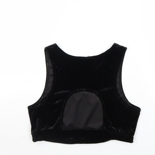 Sparkle & Fade Womens Black Geometric Polyester Cropped Tank Size M Round Neck - Open Back