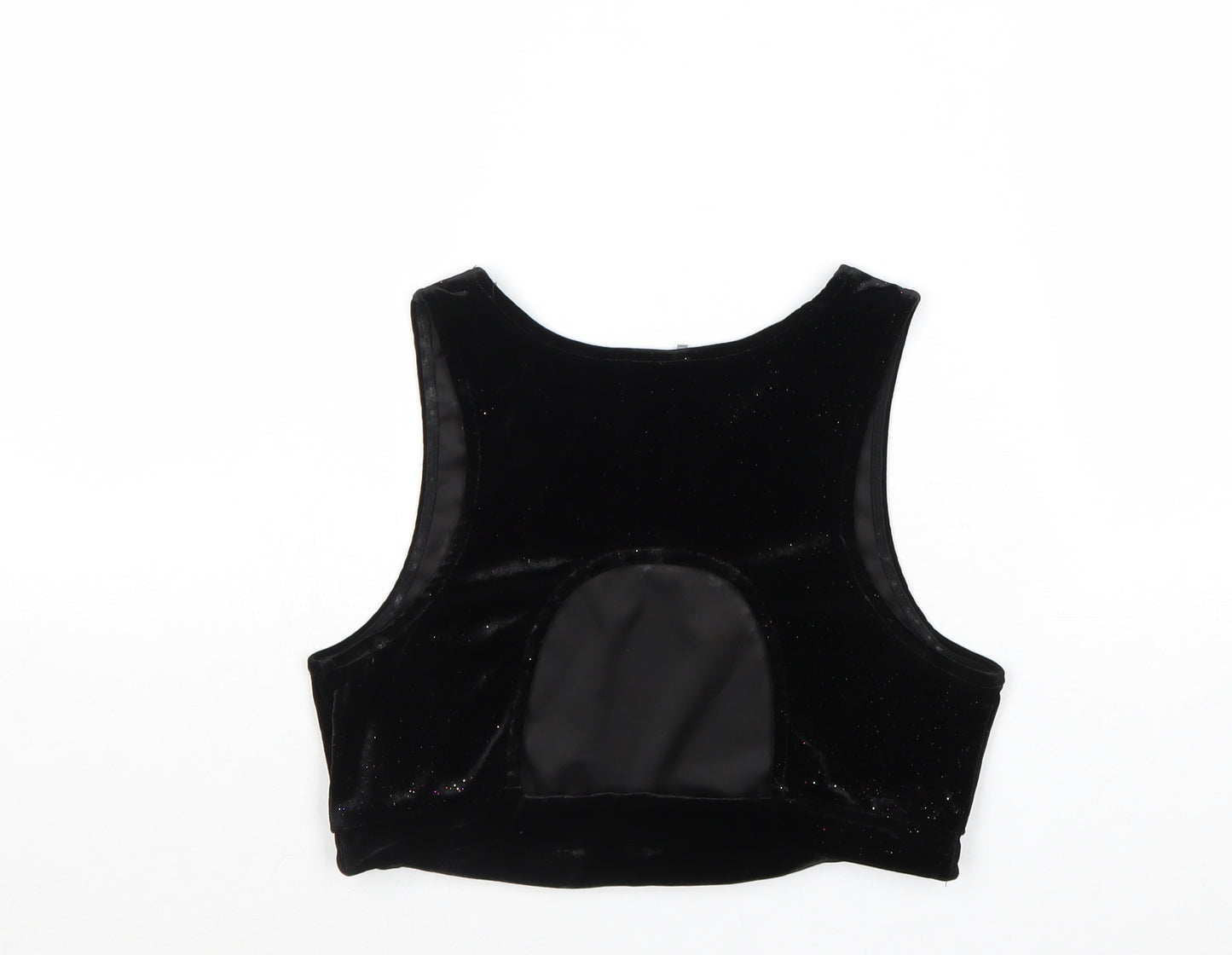 Sparkle & Fade Womens Black Geometric Polyester Cropped Tank Size M Round Neck - Open Back