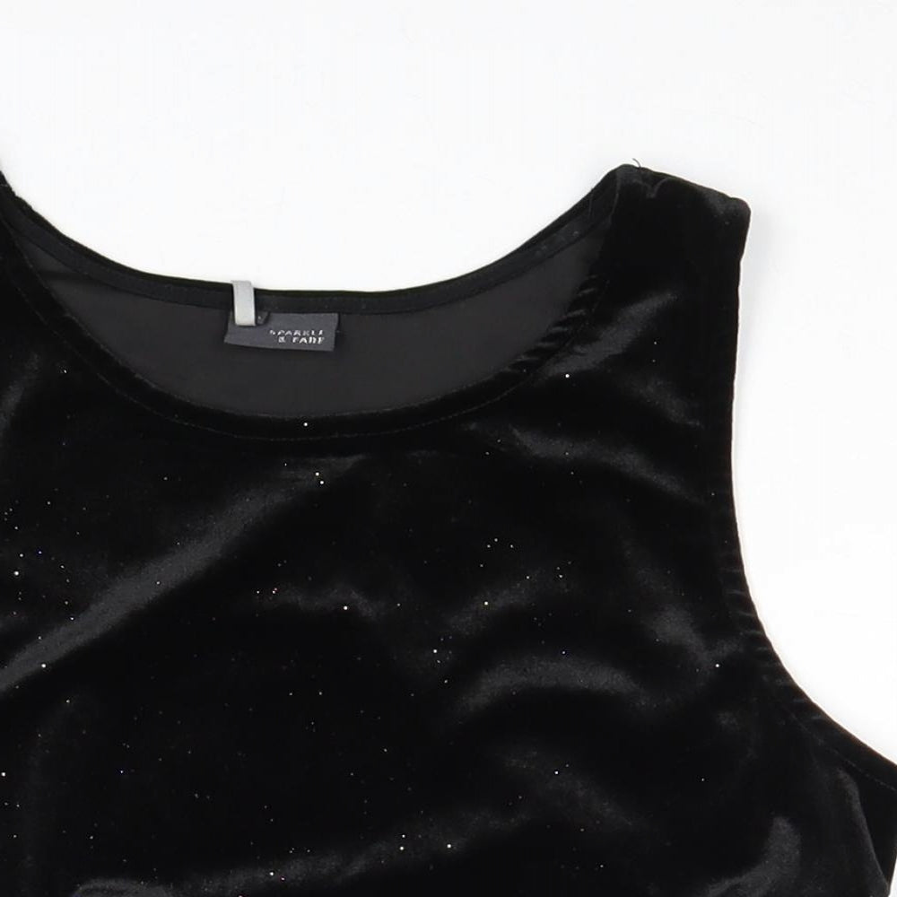 Sparkle & Fade Womens Black Geometric Polyester Cropped Tank Size M Round Neck - Open Back