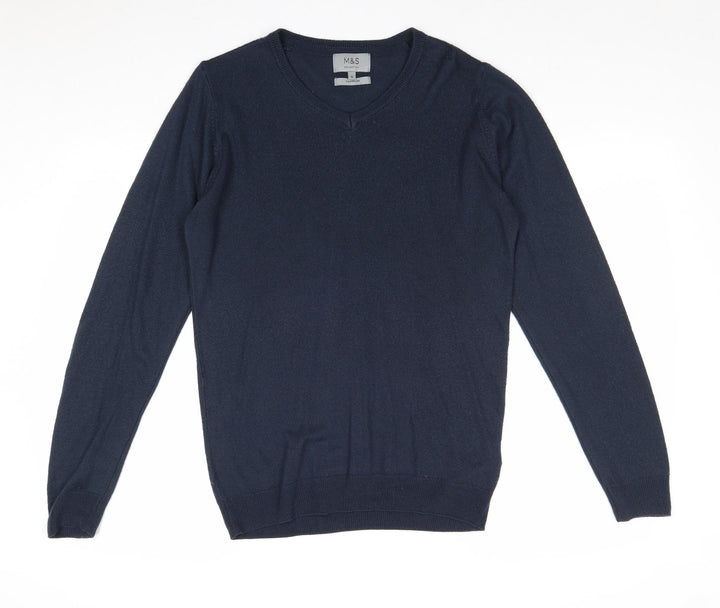 Marks and Spencer Womens Blue V-Neck Acrylic Pullover Jumper Size S